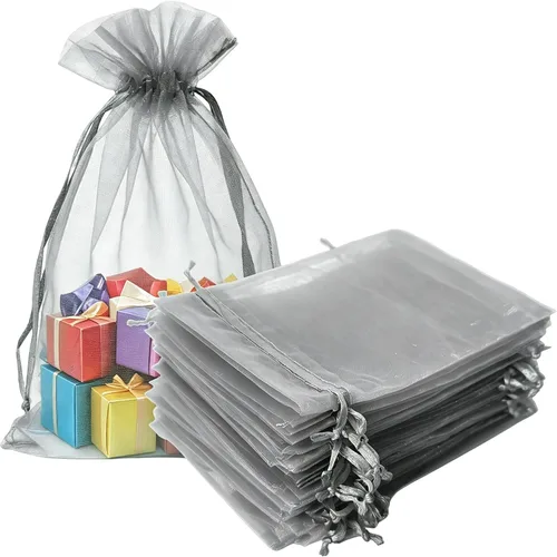 Miniatura 25 de Bolsas de regalo de organza de 4 x 6 pulgadas con cordón para joyas, dulces, paquetes de 50 bolsas de té de tela transparente azul aguamarina