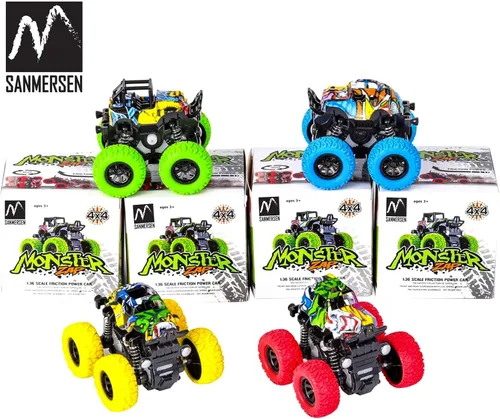 Miniatura 9 de M SANMERSEN Monster Truck Juguetes para edades de 2 a 4 años, autos de fricción para niños pequeños de 1 a 3 años, auto de acrobacias giratorio