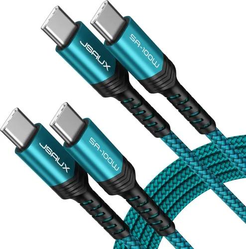 Miniatura 11 de JSAUX Paquete de 3 cables USB C a USB C de 100 W [6.6 pies+6.6 pies+6.6 pies] compatible con iPhone 17 Air 16 15 Pro Max Samsung Galaxy S25 S24 Azul