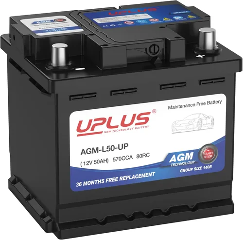 UPLUS BCI Group 140R - Batería de coche, AGM-L50-UP sin mantenimiento, 12 V, 50 Ah, baterías AGM prémium H4 LN1, batería automotriz, 570CCA, 80RC