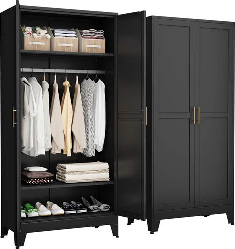 Miniatura 11 de RIETERN Armario Ropero de Metal, 71" de Alto Armario de Dormitorio con Espejo, 1 Cajón, Estantes Ajustables, y Barra para Colgar, Armarios de Acero