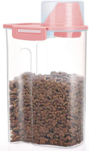 Miniatura 11 de Recipiente de almacenamiento de alimentos para mascotas con taza graduada y hebillas de sello, dispensador de alimentos para perros y gatos (azul)