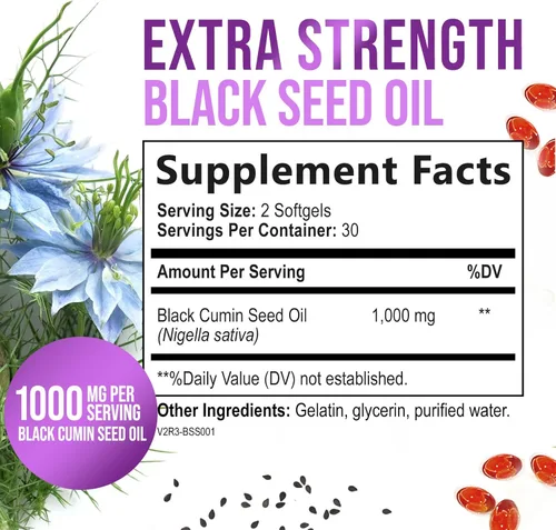 Miniatura 2 de Cápsulas de aceite de semilla negra, 1000 mg por porción, el mejor aceite de semilla de comino, aceite puro de semillas negras de Nigella sativa