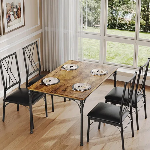 Juego de mesa de comedor para 4 mesas de comedor y sillas modernas, juego de 4 sillas para 4 con banco de madera para comedor, comedor, juego de