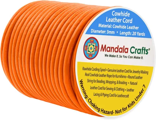 Miniatura 70 de Mandala Crafts Cordón Redondo de Cuero de Piel de Vaca Genuino Beige para Fabricación de Joyas Kumihimo Carrete de Cuerda de Cuero - Cordón