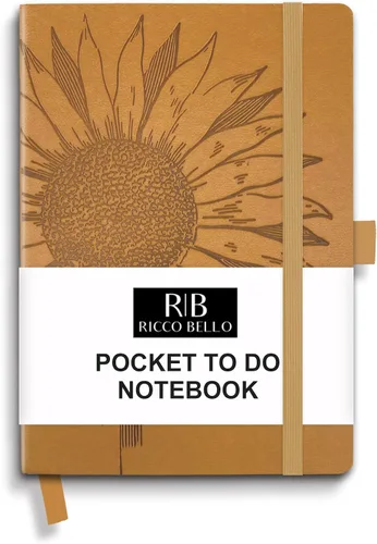 Miniatura 13 de RICCO BELLO - Cuaderno de lomo pegado con marcador Sin fecha, piel sintética, soporte para bolígrafo, planificador de productividad