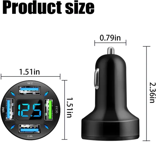Miniatura 2 de Ankuee 4 Ports USB Car Charger, 66W Super Fast Charging with QC 3.0, PD 20W and USB 2.4A Charger Adapter, Quick Charge with LED Voltmeter, Auto 1pcs