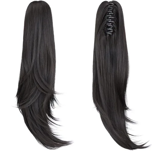 Miniatura 18 de Extensión de cola de caballo, extensiones de cabello con clip de garra de 24 pulgadas, extensiones de cabello largo y lacio, extensión de cabello