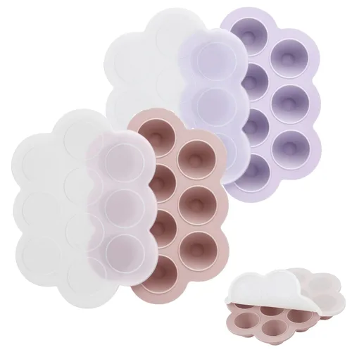 PandaEar Cloud - Paquete de 2 bandejas de silicona para congelador de alimentos para bebés con tapas, marcas de medición de 1 onza para porciones
