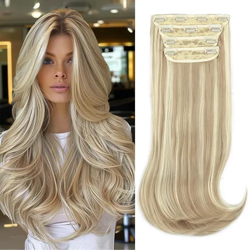 Miniatura 19 de FREEMEIGE 4 piezas de extensiones de cabello con clip, extensiones de cabello largas y gruesas con capas rectas de 20 pulgadas, extensiones