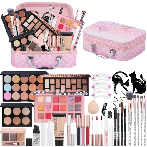 Kit de maquillaje para niñas, juego de maquillaje para adolescentes principiantes, juego de regalo de maquillaje para mujeres con caja de