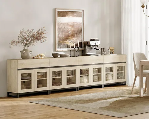 Miniatura 9 de WAMPAT - Gabinetes de aparador con puertas de vidrio, aparador moderno con estante ajustable, gabinete de almacenamiento para barra de café