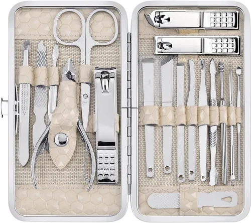 Yougai Juego de cortaúñas para hombres y mujeres, juego de manicura de regalo de 18 piezas, kit de manicura de acero inoxidable, herramientas para