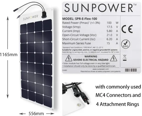 Miniatura 5 de ExpertPower Panel solar flexible de 100 W Módulo de alta eficiencia con células solares monocristalinas Maxeon para aplicaciones de carga de RV