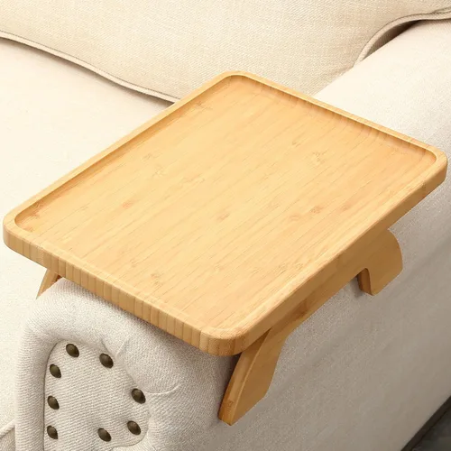 Miniatura 11 de SINWANT Mesa de Brazo para Sofá, Bandeja de Reposabrazos de Madera de Acacia para Sofá, 13.78" Bandejas Plegables de Reposabrazos de Sofá