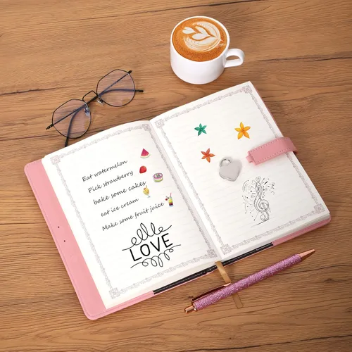 Miniatura 4 de Diario con candado en forma de corazón con bolígrafo, tamaño A5, cuero PU suave, diario con cierre, planificador personal, cuaderno de escritura