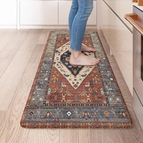 Miniatura 79 de KIMODE - Juego de 2 tapetes de cocina bohemios, antifatiga, antideslizantes, impermeables, ergonómicos, acolchados, cómodos, para lavandería, Caqui