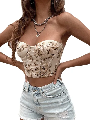 SOLY HUX Corsé corto sin tirantes con estampado floral casual para mujer, Multicolorido