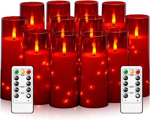 Miniatura 14 de Velas sin llama, con cadena de estrellas incorporada, velas operadas por baterías, velas LED parpadeantes, velas de pilar con control remoto