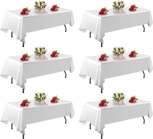 Miniatura 22 de FINDYOU - Paquete de 6 manteles blancos rectangulares de 60 x 84 pulgadas para mesas rectangulares de 6 pies. Manteles de poliéster lavables