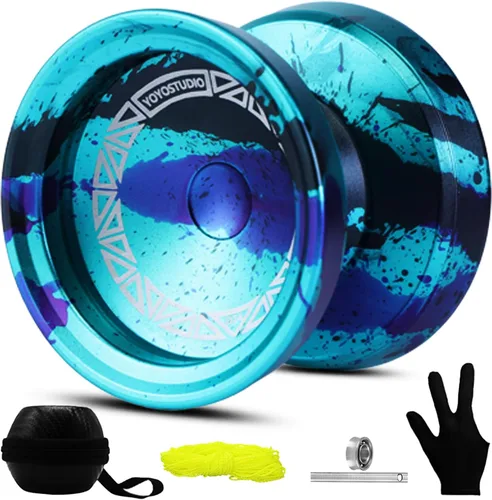 Miniatura 8 de YOYOSTUDIO D24 Yoyo profesional – Yoyo de metal sensible y no responde para trucos de giro de dedos, kit completo de accesorios con kit