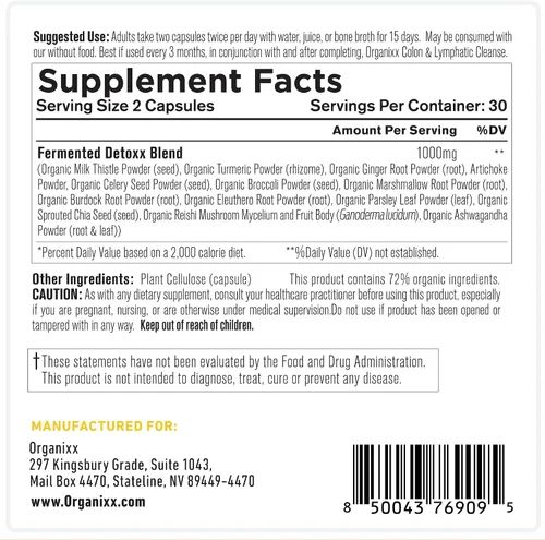 Miniatura 9 de Organixx Suplemento de limpieza de apoyo para el riñón y el hígado, fórmula herbaria Reishi de cardo mariano para salud digestiva, salud renal e