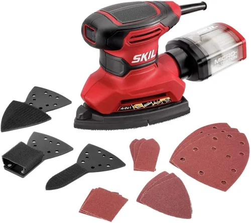SKIL SR232301 - Lijadora de detalles multifunción con cable con caja antipolvo de microfiltro, 3 accesorios adicionales y 12 hojas de lijado