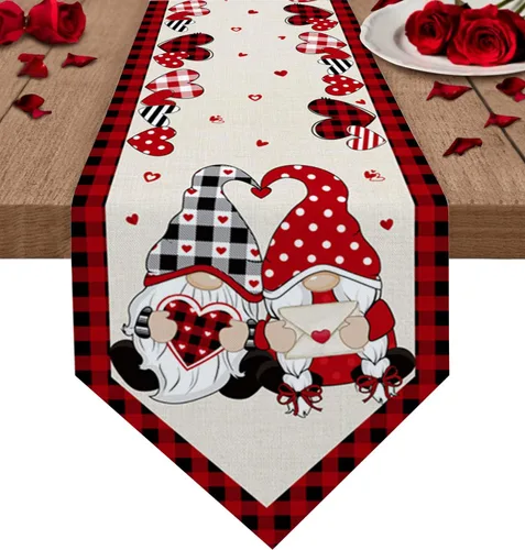 Miniatura 12 de Camino de mesa de corazón de amor para el día de San Valentín, camino de mesa de arpillera antideslizante, decoración retro de lino para casa