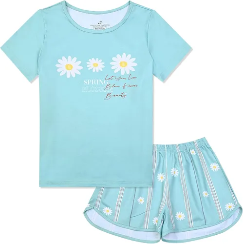 Miniatura 27 de QPANCY Pijamas de verano para niñas, conjuntos de pijamas de manga corta para dormir de verano