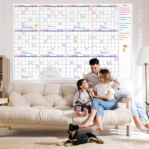 Miniatura 2 de Calendario grande de pared para borrar en seco – Calendario de pared anual sin fecha, 37" x 58", Calendario de pared laminado borrable