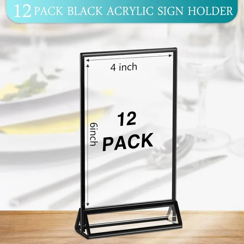 Miniatura 2 de FairySandy Paquete de 12 soportes de acrílico transparente para mesa de boda de 4 x 6 con borde negro, marco transparente de doble cara para boda
