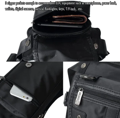 Miniatura 19 de Riñonera táctica al aire libre para hombres y mujeres, bolsa multifuncional para el muslo para motocicleta, bicicleta, senderismo, viajes, pesca