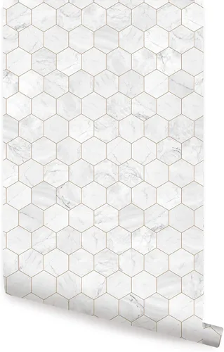 Miniatura 5 de Simple Shapes Papel tapiz pequeño de mármol hexagonal, despegar y pegar (una sola hoja, 2 x 9 pies, blanco)