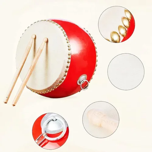 Miniatura 2 de Tambores Percusión Tambor Chino Pandereta de Mano Taiko Bongos Regalos Musicales Instrumentos para Niños Conjunto de Aprendizaje Sensorial Niño