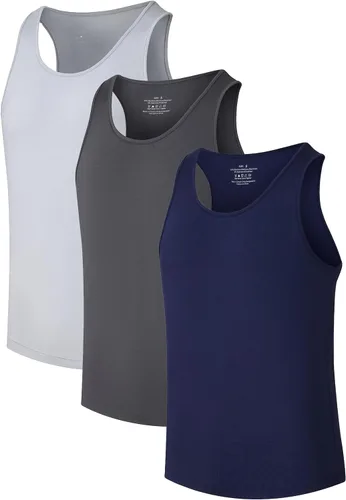 Miniatura 13 de COLORFULLEAF Camisetas sin mangas de rayón de bambú para hombre, camisetas sin mangas elásticas con cuello redondo (1 o 3)