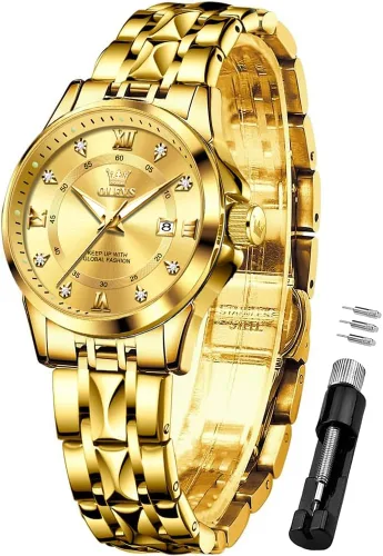 Miniatura 12 de OLEVS Relojes de diamante de lujo pequeños para mujer - Pulsera de acero inoxidable, impermeables, analógicos, luminosos, con fecha, relojes