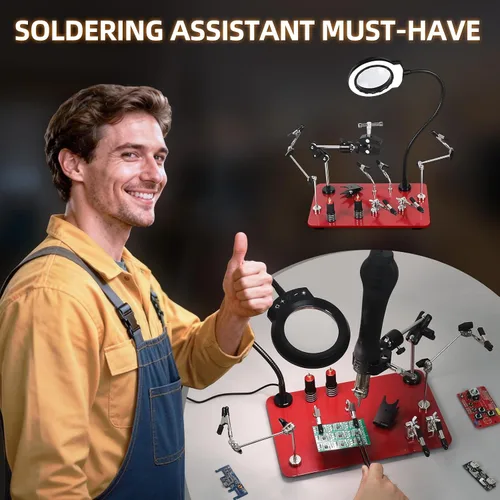 Miniatura 9 de Helping Hands - Estación magnética de tercera mano auxiliar con 4 brazos magnéticos de soldadura y base ponderada de acero impermeable