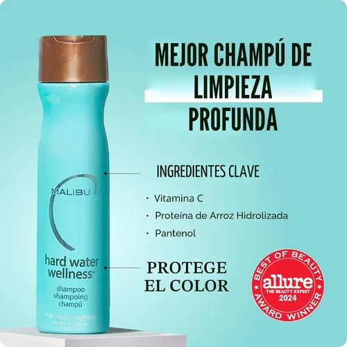 Miniatura 3 de Malibu C Hard Water Wellness Shampoo (9 oz) – Champú hidratante sin sulfatos para la vitalidad del cabello – Protege el cabello de elementos de agua