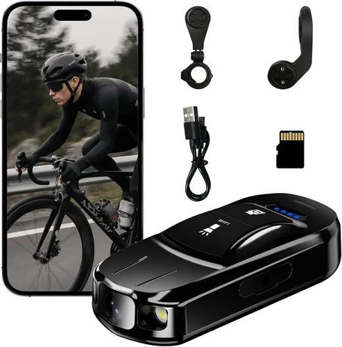 Cámara de bicicleta Cámara de acción de pulgar pequeña, IPX6 impermeable, inalámbrica, con soporte para bicicleta, para ciclismo, deportes, vlogging