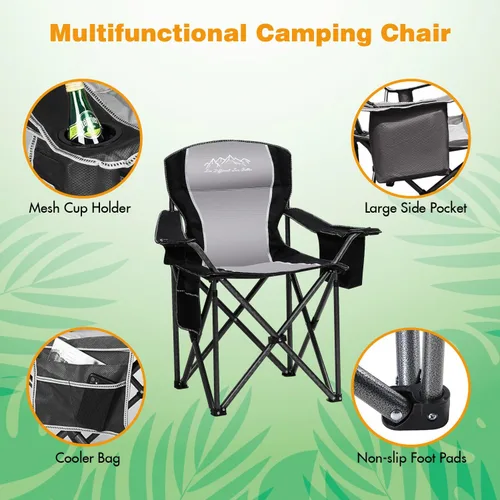 Miniatura 4 de Silla de Camping Plegable Portátil para Exteriores de Servicio Pesado Sillas Acolchadas Silla de Jardín con Portavasos, Bolsillo de Almacenamiento