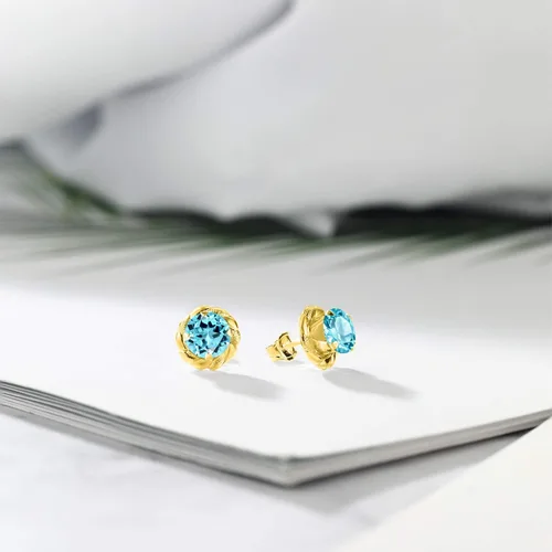 Miniatura 149 de Gem Stone King Aretes de plata de ley 925 de 0.236 in con piedra natal redonda para mujer
