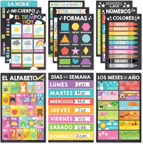Miniatura 16 de Hadley Designs Carteles de español para el aula – 12 carteles educativos bilingües para decoraciones de aula de español imprescindibles, calendario