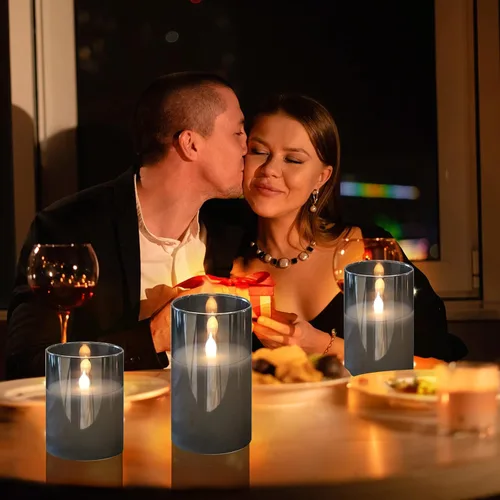 Miniatura 4 de HIYAA Velas LED sin llama, velas de cristal gris que funcionan con pilas parpadeantes con control remoto, mecha 3D, luz cálida realista, velas LED