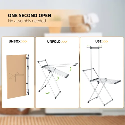 Miniatura 7 de Estante de secado de ropa, estante plegable para ropa interior y exterior, 10 clips para calcetines, estante de secado plegable que ahorra espacio