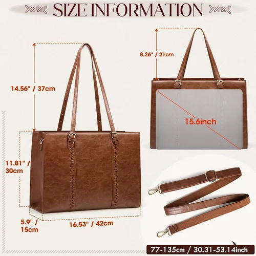 Miniatura 3 de RAINSMORE Bolsa para Laptop para Mujeres, Bolsa Tote para Laptop de 15.6 Pulgadas de Cuero PU Bolsa de Trabajo para Computadora Ligera Bolsos