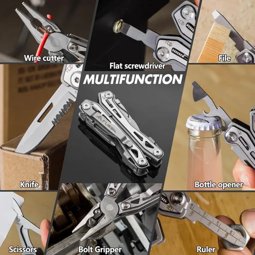 Miniatura 7 de FLISSA 16 en 1 Multiherramienta de Acero Inoxidable, Regalos para Hombres, Multiherramienta EDC con Cuchillo de Bolsillo, Alicates, Clip de Cintura