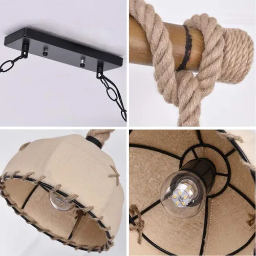 Miniatura 3 de Genérico Araña moderna, LED Modern Chandelier Lamp Large Retro Hemp 6 Bamboo Cloth Cover Hand Woven Rope Adjustable Sling E27 Living Room/Dining