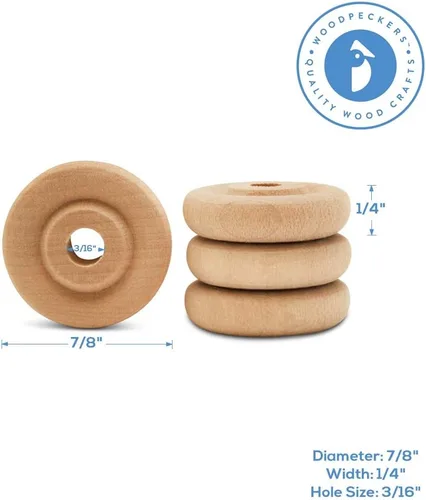 Miniatura 5 de Mini ruedas de madera clásicas, ideales para manualidades, 7/8 pulgadas de diámetro, 1/4 pulgadas de grosor, agujero de 3/16 pulgadas, paquete de 50