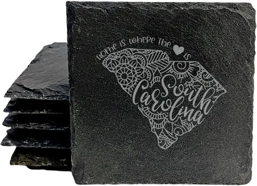 Miniatura 11 de Rustic Slate Coasters Set of 6, Round 4" with South Carolina 'Home Sweet Home' Design, for Holidays, Birthdays, Housewarming, She-Shed, Man Cave