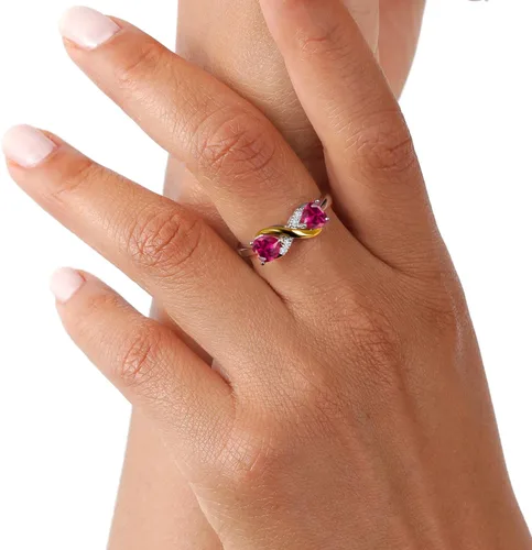 Miniatura 84 de Gemstone Birthstone and Lab Grown Diamond Accents Eternal Love Infinity Ring for Women 925 Silver and 10K Yellow Gold Heart Shape 5MM & Round
